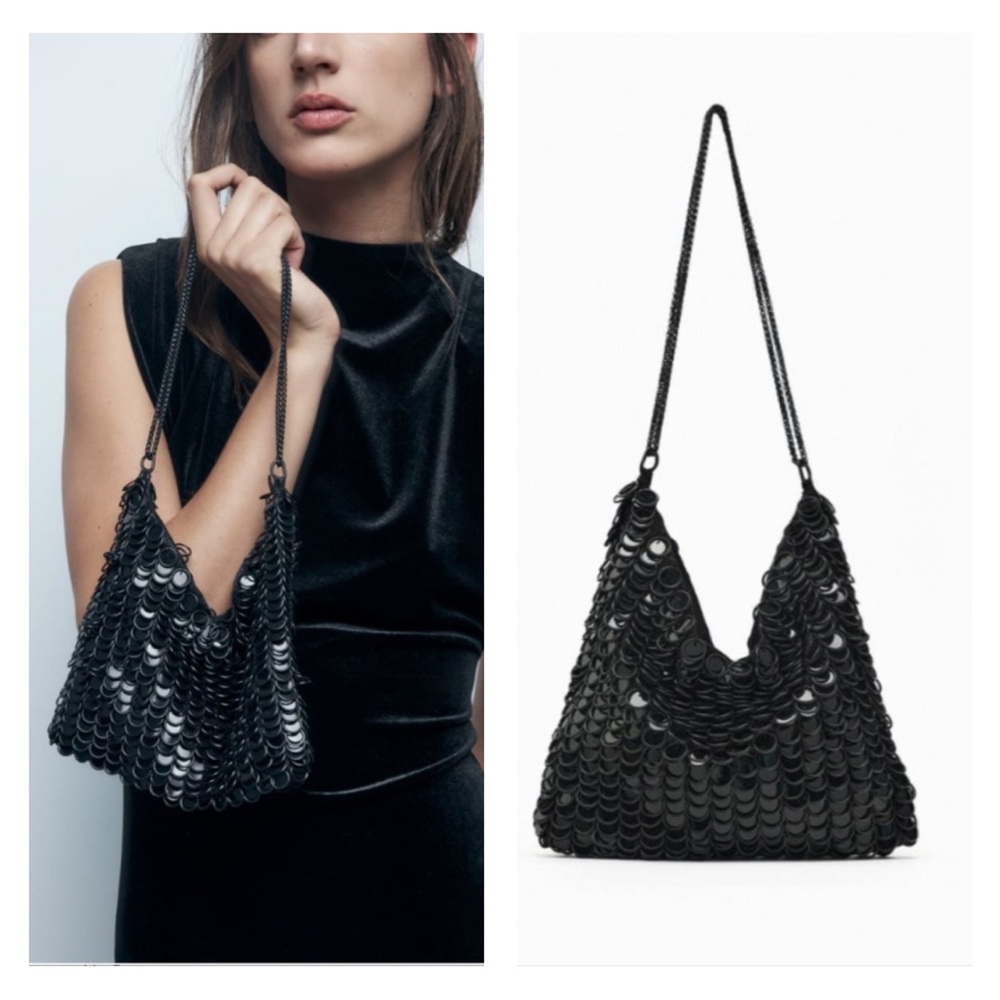 NWT Zara black beaded shoulder bag